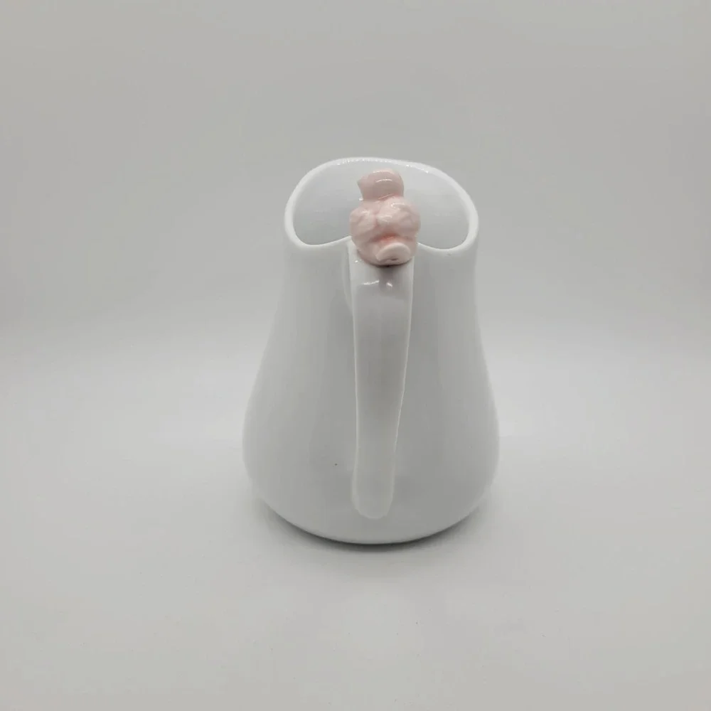 Cordon Bleu BIA White Ceramic Creamer Pitcher with Pink Bird Figurine Handle